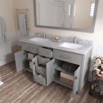Caroline 60" Double Bath Vanity in Cashmere Gray with White Marble Top and Square Sinks with Brushed Nickel Faucets and Mirro