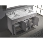 Caroline 60" Double Bath Vanity in Cashmere Gray with White Marble Top and Square Sinks with Brushed Nickel Faucets and Mirro