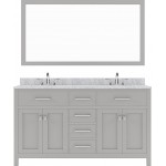 Caroline 60" Double Bath Vanity in Cashmere Gray with White Marble Top and Square Sinks with Polished Chrome Faucets and Mirr