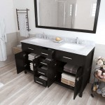 Caroline 60" Double Bath Vanity in Espresso with White Marble Top and Square Sinks and Matching Mirror