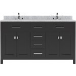 Caroline 60" Double Bath Vanity in Espresso with White Marble Top and Square Sinks