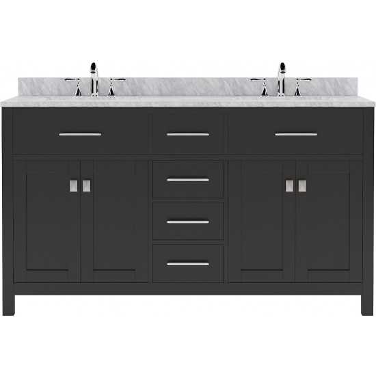 Caroline 60" Double Bath Vanity in Espresso with White Marble Top and Square Sinks