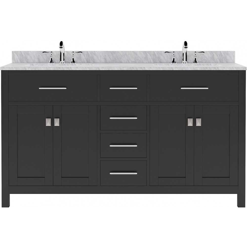 Caroline 60" Double Bath Vanity in Espresso with White Marble Top and Square Sinks