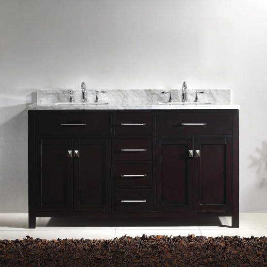 Caroline 60" Double Bath Vanity in Espresso with White Marble Top and Square Sinks