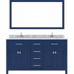 Caroline 60" Double Bath Vanity in French Blue with White Marble Top and Square Sinks with Brushed Nickel Faucets and Mirror