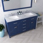 Caroline 60" Double Bath Vanity in French Blue with White Marble Top and Square Sinks with Brushed Nickel Faucets and Mirror