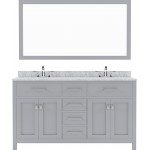Caroline 60" Double Bath Vanity in Gray with White Marble Top and Square Sinks and Matching Mirror
