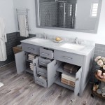 Caroline 60" Double Bath Vanity in Gray with White Marble Top and Square Sinks and Matching Mirror