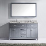 Caroline 60" Double Bath Vanity in Gray with White Marble Top and Square Sinks with Polished Chrome Faucets and Matching Mirr