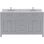 Caroline 60" Double Bath Vanity in Gray with White Marble Top and Square Sinks