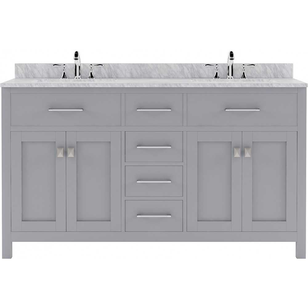 Caroline 60" Double Bath Vanity in Gray with White Marble Top and Square Sinks