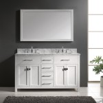 Caroline 60" Double Bath Vanity in White with White Marble Top and Square Sinks and Matching Mirror