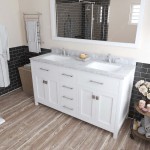 Caroline 60" Double Bath Vanity in White with White Marble Top and Square Sinks with Brushed Nickel Faucets and Matching Mirr