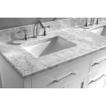 Caroline 60" Double Bath Vanity in White with White Marble Top and Square Sinks with Brushed Nickel Faucets and Matching Mirr