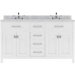 Caroline 60" Double Bath Vanity in White with White Marble Top and Square Sinks