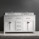 Caroline 60" Double Bath Vanity in White with White Marble Top and Square Sinks