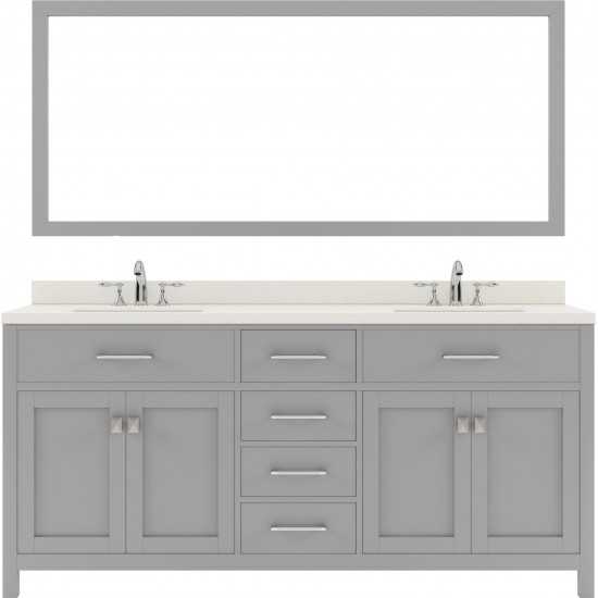 Caroline 72" Double Bath Vanity in Cashmere Gray with White Quartz Top and Round Sinks and Matching Mirror