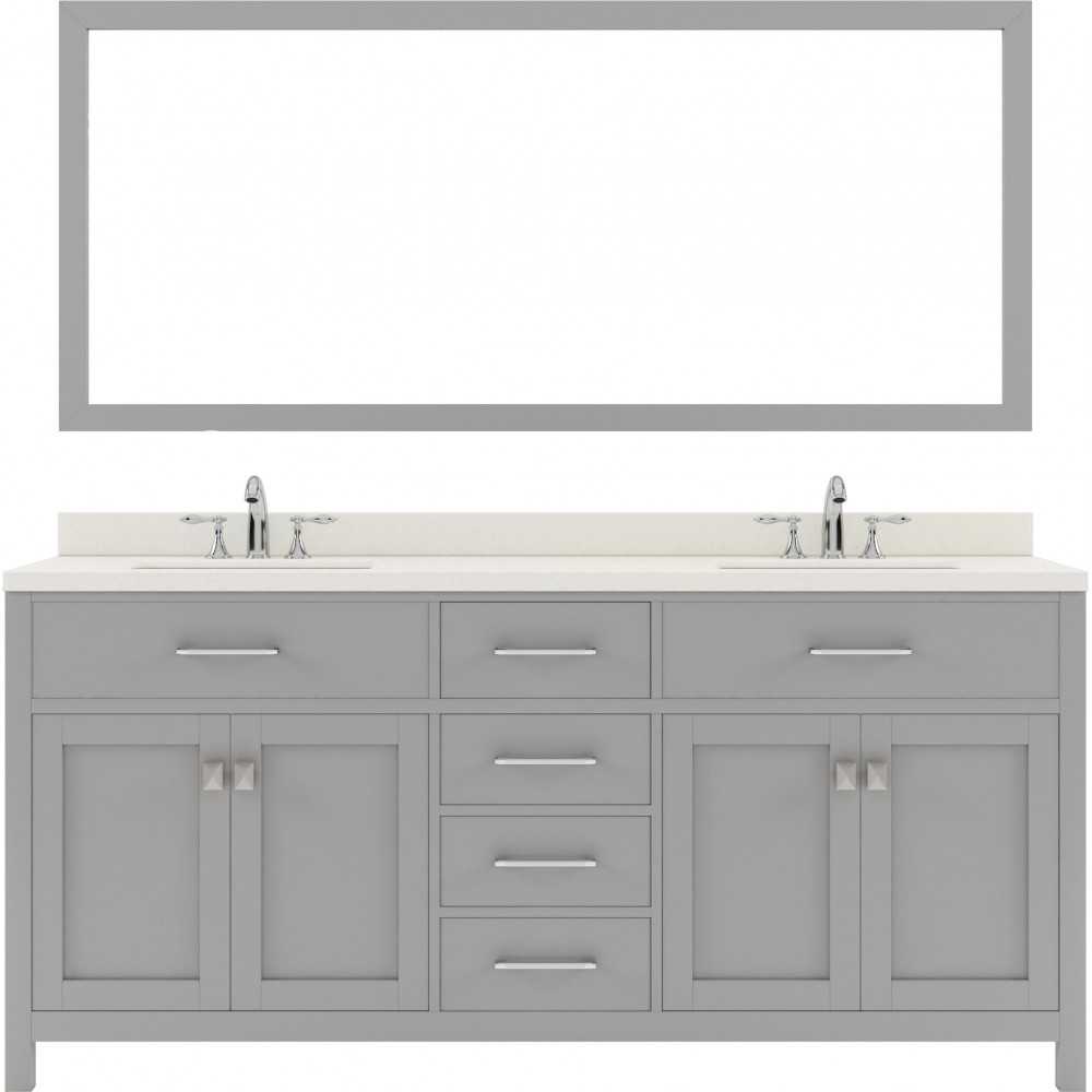 Caroline 72" Double Bath Vanity in Cashmere Gray with White Quartz Top and Round Sinks and Matching Mirror