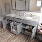 Caroline 72" Double Bath Vanity in Cashmere Gray with White Quartz Top and Round Sinks and Matching Mirror