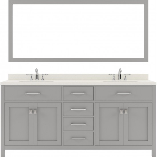 Caroline 72" Double Bath Vanity in Cashmere Gray with White Quartz Top and Round Sinks with Polished Chrome Faucets and Mirro