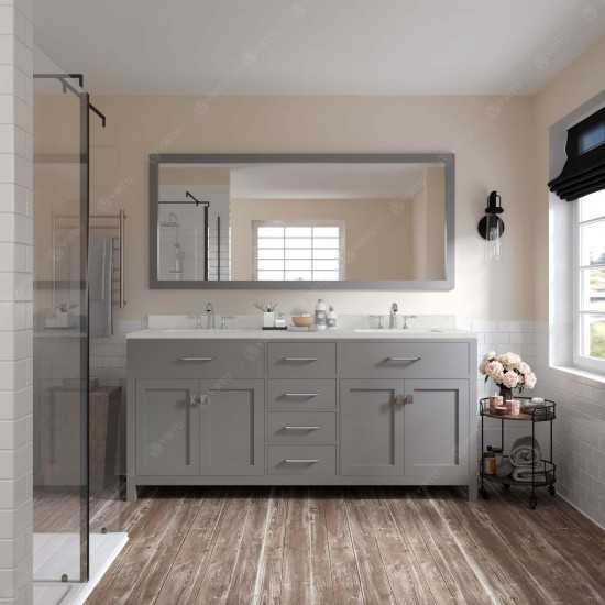 Caroline 72" Double Bath Vanity in Cashmere Gray with White Quartz Top and Round Sinks with Polished Chrome Faucets and Mirro