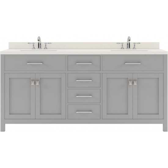 Caroline 72" Double Bath Vanity in Cashmere Gray with White Quartz Top and Round Sinks