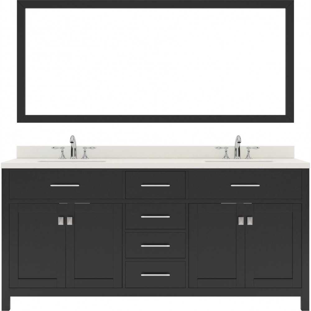 Caroline 72" Double Bath Vanity in Espresso with White Quartz Top and Round Sinks and Matching Mirror