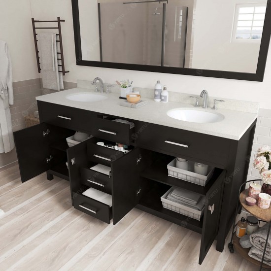 Caroline 72" Double Bath Vanity in Espresso with White Quartz Top and Round Sinks and Matching Mirror