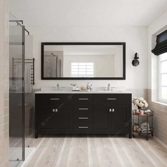 Caroline 72" Double Bath Vanity in Espresso with White Quartz Top and Round Sinks with Polished Chrome Faucets and Mirror