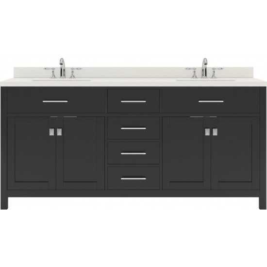 Caroline 72" Double Bath Vanity in Espresso with White Quartz Top and Round Sinks