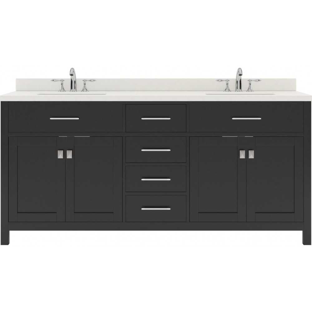 Caroline 72" Double Bath Vanity in Espresso with White Quartz Top and Round Sinks