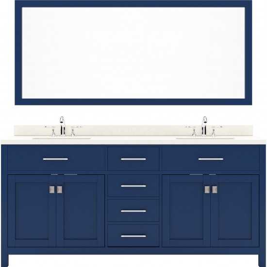 Caroline 72" Double Bath Vanity in French Blue with White Quartz Top and Round Sinks and Matching Mirror