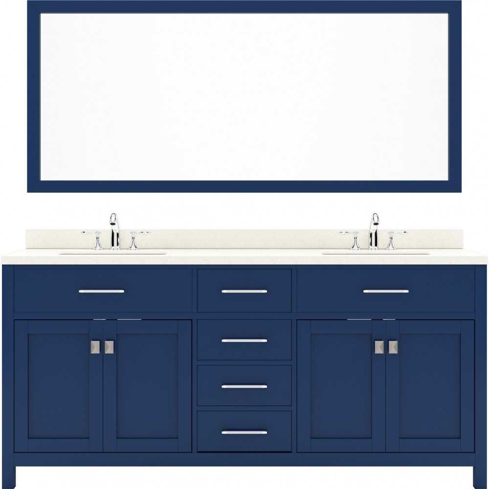 Caroline 72" Double Bath Vanity in French Blue with White Quartz Top and Round Sinks and Matching Mirror