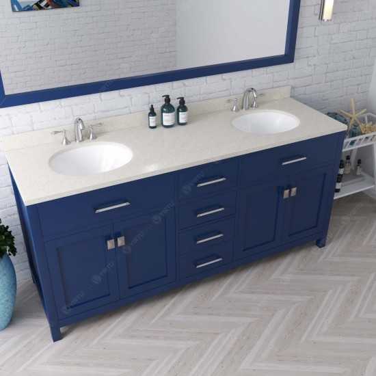 Caroline 72" Double Bath Vanity in French Blue with White Quartz Top and Round Sinks and Matching Mirror