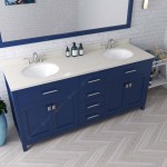 Caroline 72" Double Bath Vanity in French Blue with White Quartz Top and Round Sinks with Polished Chrome Faucets and Mirror