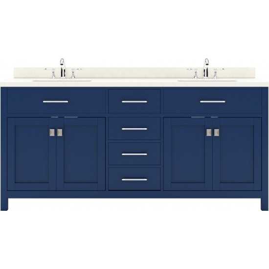 Caroline 72" Double Bath Vanity in French Blue with White Quartz Top and Round Sinks