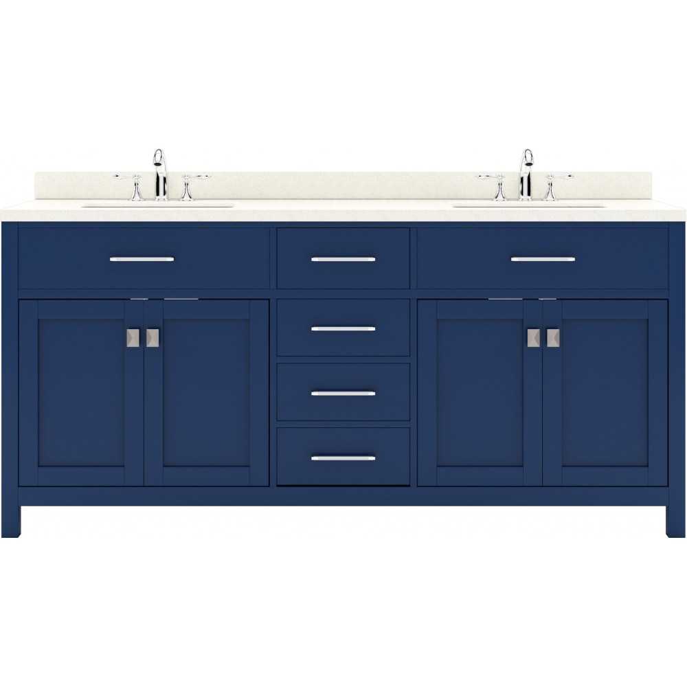 Caroline 72" Double Bath Vanity in French Blue with White Quartz Top and Round Sinks