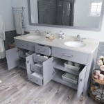 Caroline 72" Double Bath Vanity in Gray with White Quartz Top and Round Sinks with Brushed Nickel Faucets and Matching Mirror
