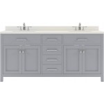 Caroline 72" Double Bath Vanity in Gray with White Quartz Top and Round Sinks