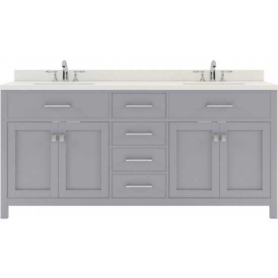 Caroline 72" Double Bath Vanity in Gray with White Quartz Top and Round Sinks