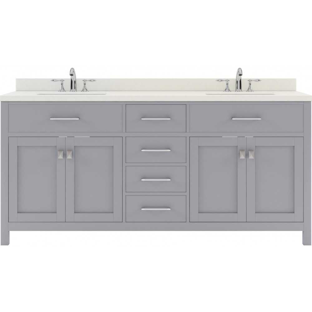 Caroline 72" Double Bath Vanity in Gray with White Quartz Top and Round Sinks