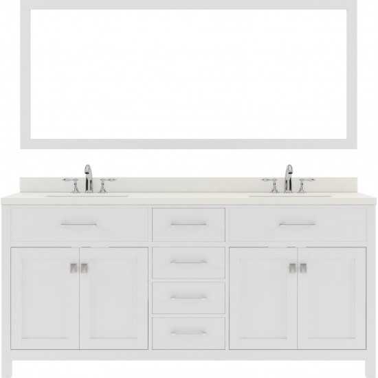 Caroline 72" Double Bath Vanity in White with White Quartz Top and Round Sinks and Matching Mirror