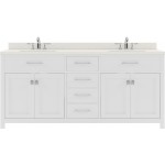 Caroline 72" Double Bath Vanity in White with White Quartz Top and Round Sinks