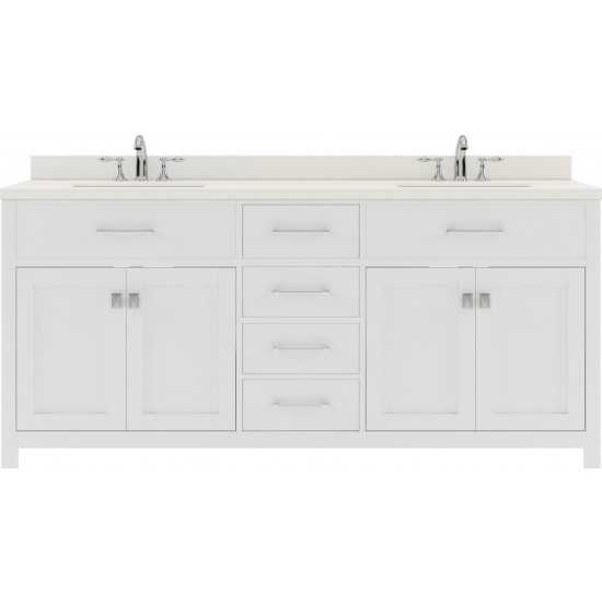 Caroline 72" Double Bath Vanity in White with White Quartz Top and Round Sinks