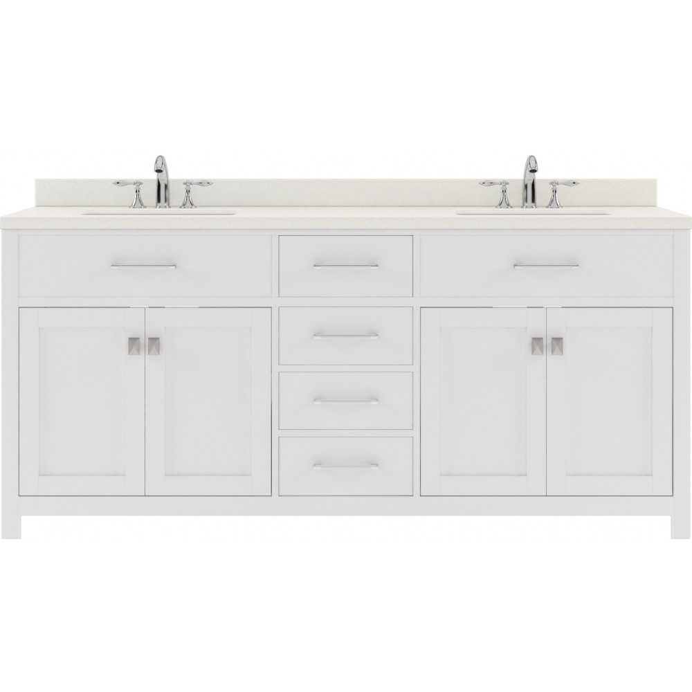 Caroline 72" Double Bath Vanity in White with White Quartz Top and Round Sinks