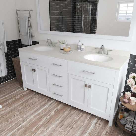 Caroline 72" Double Bath Vanity in White with White Quartz Top and Round Sinks