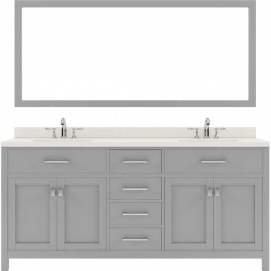 Caroline 72" Double Bath Vanity in Cashmere Gray with White Quartz Top and Square Sinks and Matching Mirror