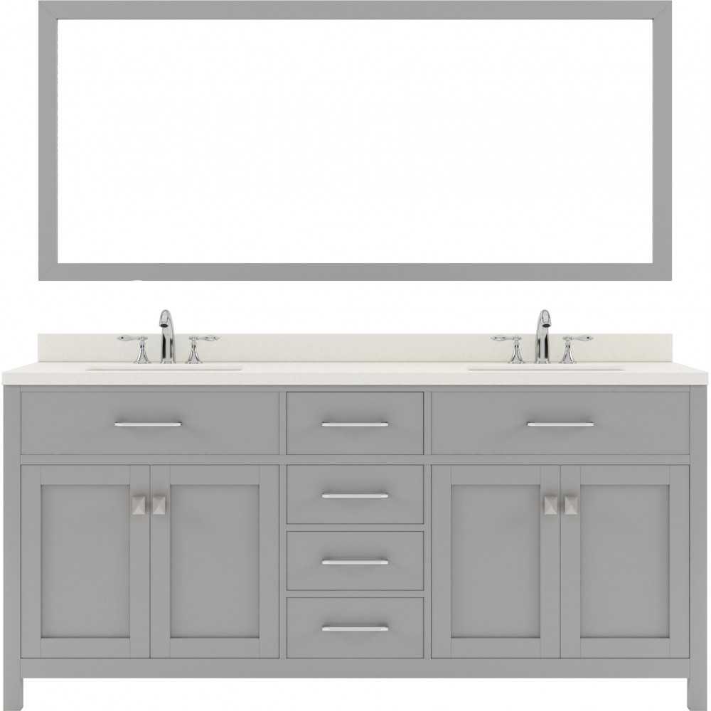 Caroline 72" Double Bath Vanity in Cashmere Gray with White Quartz Top and Square Sinks and Matching Mirror