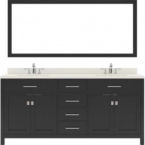 Caroline 72" Double Bath Vanity in Espresso with White Quartz Top and Square Sinks and Matching Mirror