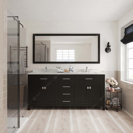 Caroline 72" Double Bath Vanity in Espresso with White Quartz Top and Square Sinks and Matching Mirror